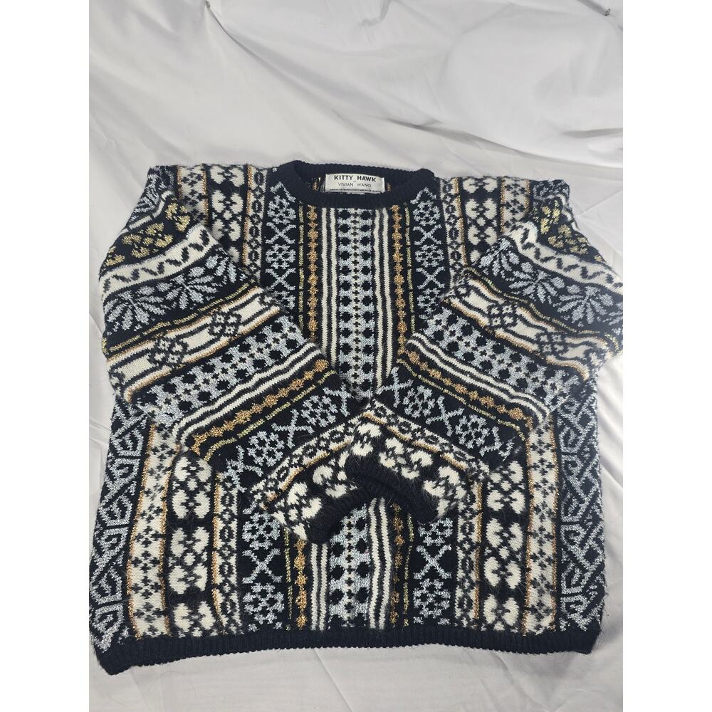 Vintage Kitty Hawk by Vivian Wang Sweater M Angora Metallic Norway Style Knit